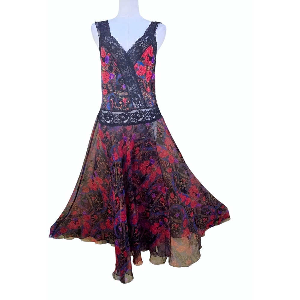 Victoria's Secret vintage 90Maxi Dress Womens M Multicolor ‎ Floral Paisley Lace - Picture 4 of 16